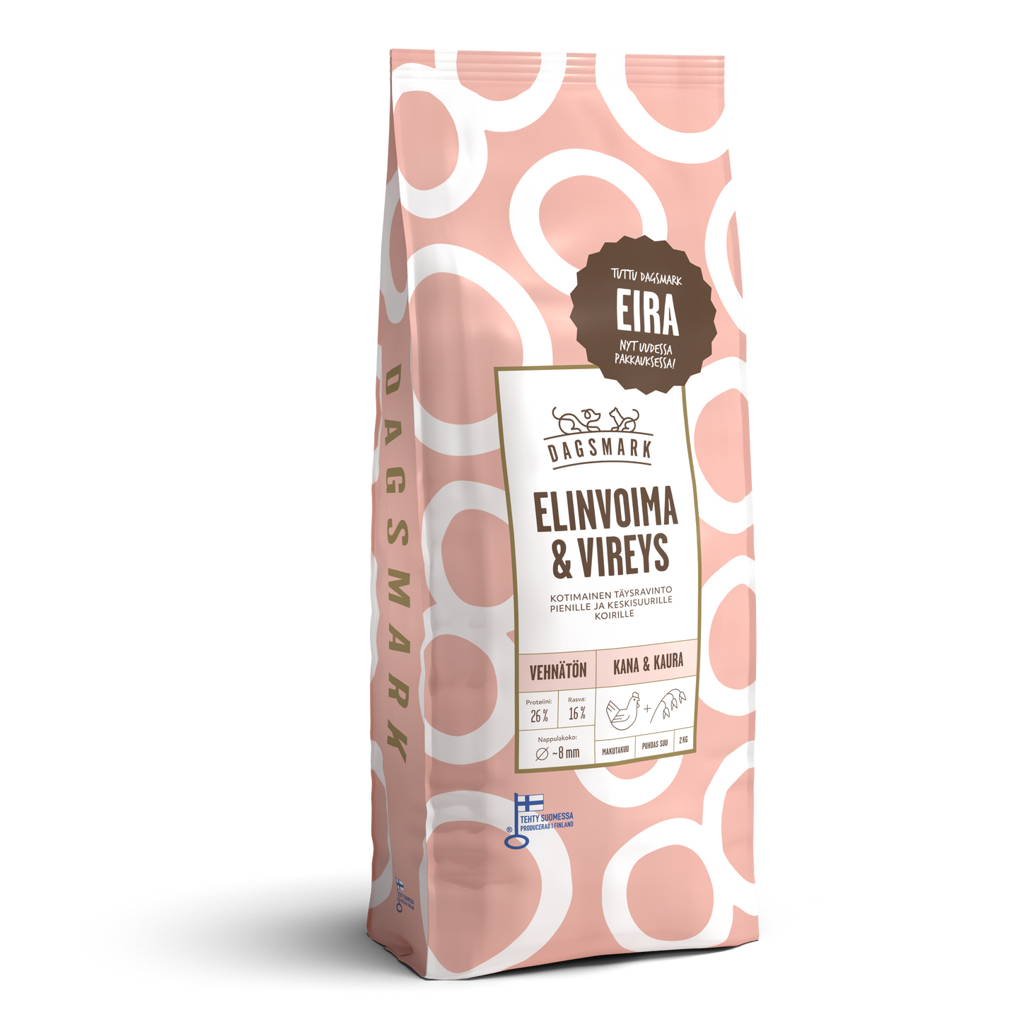 Dagsmark ELINVOIMA & VIREYS kana-kaura koiran kuivaruoka 2 kg