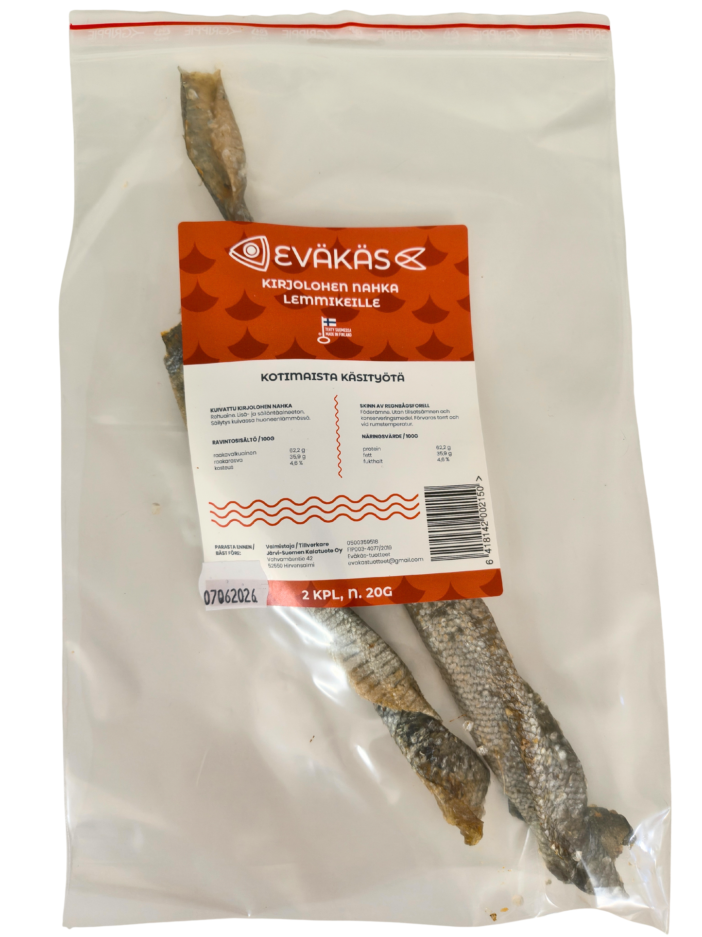 EVÄKÄS Kuivattu lohennahka 2 kpl