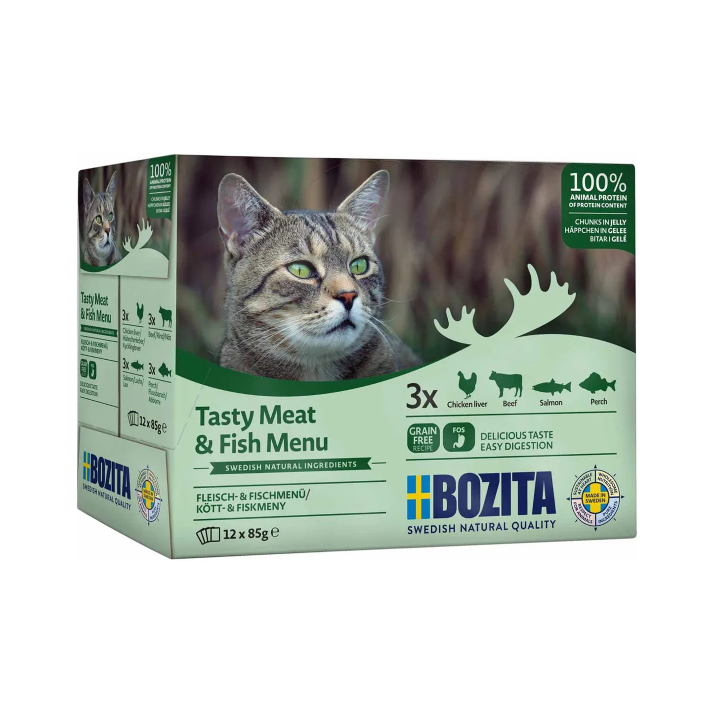 Bozita Feline liha- ja kalajitelma hyytelössä 12 x 85 g multipack