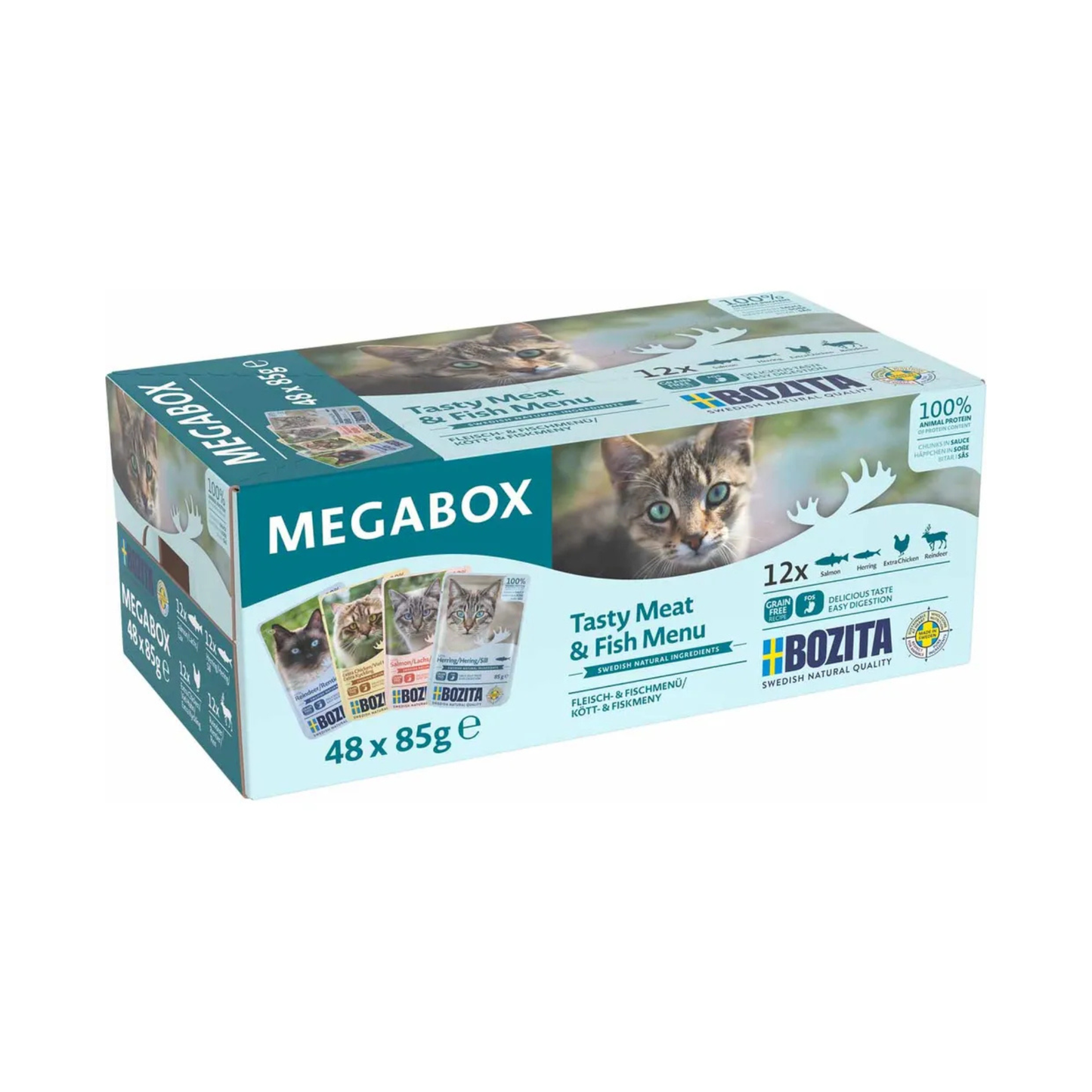 Bozita Feline liha- ja kalalajitelma kastikkeessa 48 x 85 g megabox