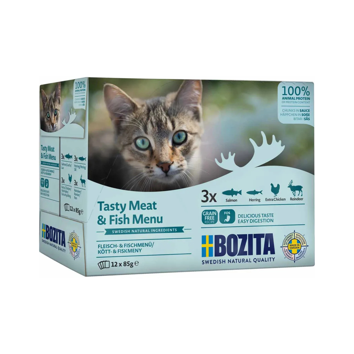 Bozita Feline liha- ja kalalajitelma kastikkeessa 12 x 85 g multipack Nordic Pet Shop