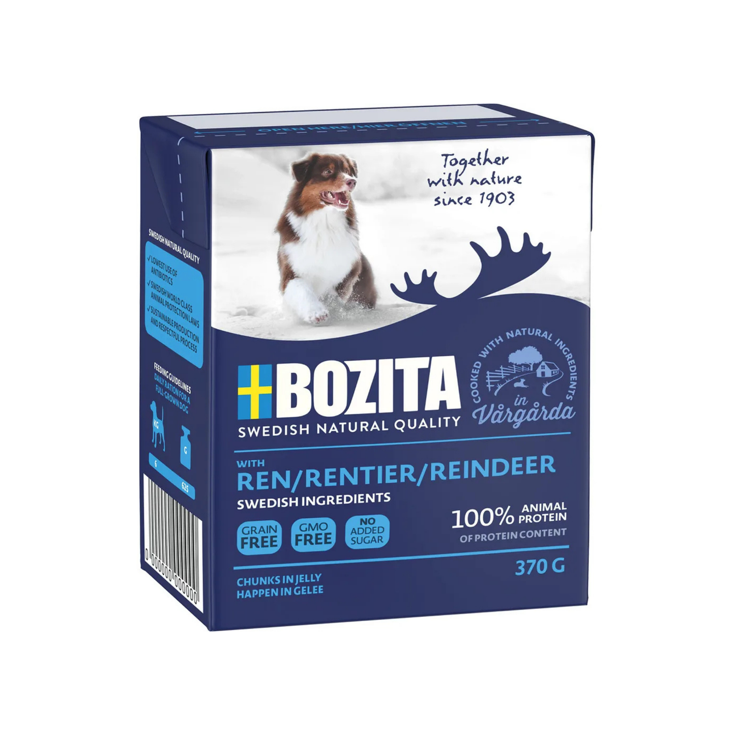 Bozita Naturals Reindeer poron makuinen viljaton märkäruoka koirille 370 g Nordic Pet Shop