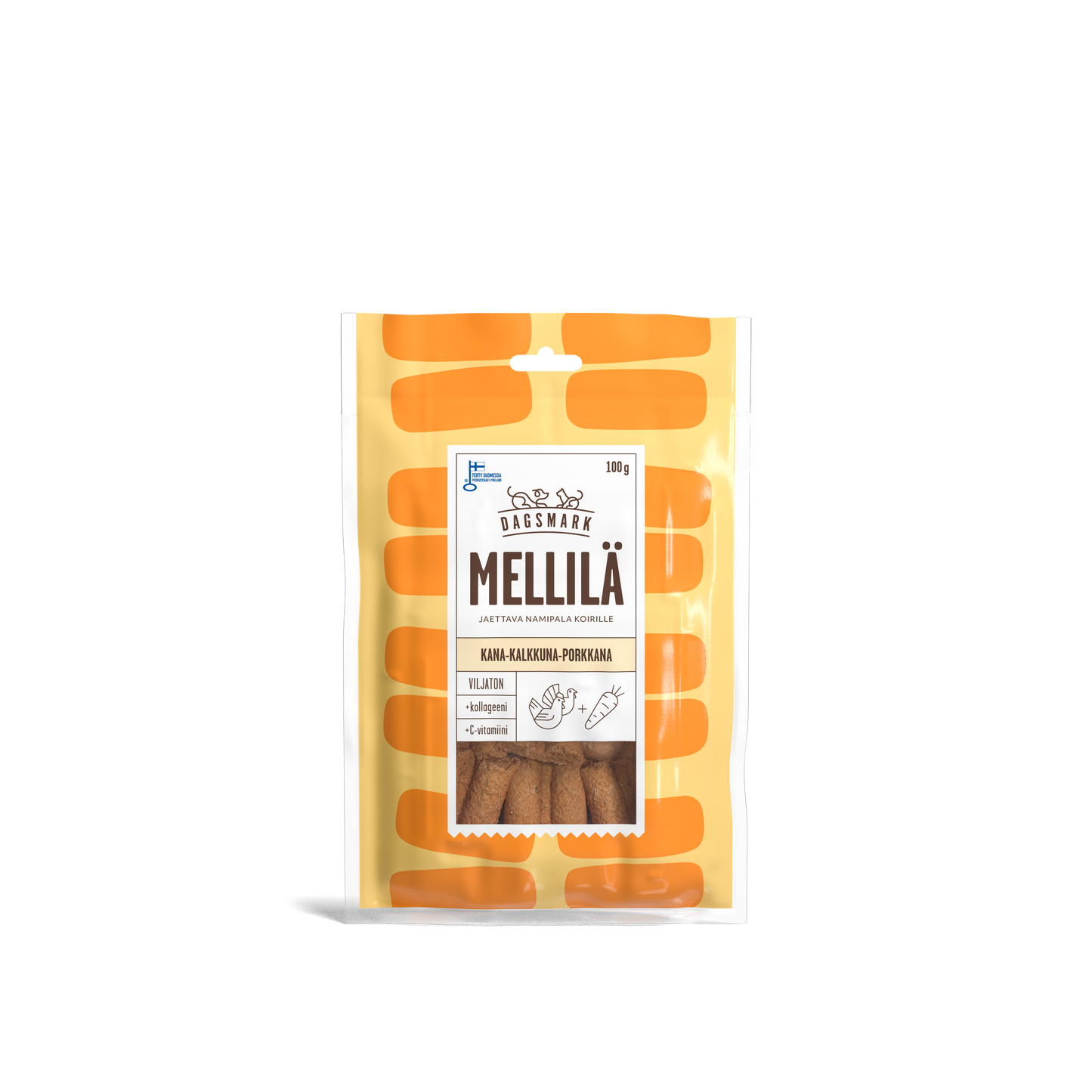Dagsmark MELLILÄ kana-kalkkuna-porkkana koirannamit 100 g Nordic Pet Shop