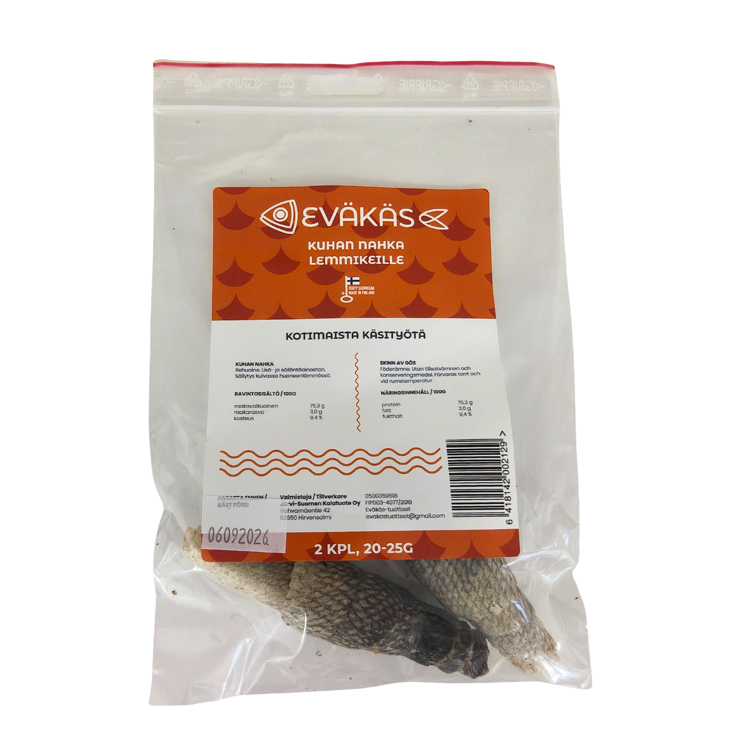 EVÄKÄS Kuivattu kuhannahka 2 kpl Nordic Pet Shop