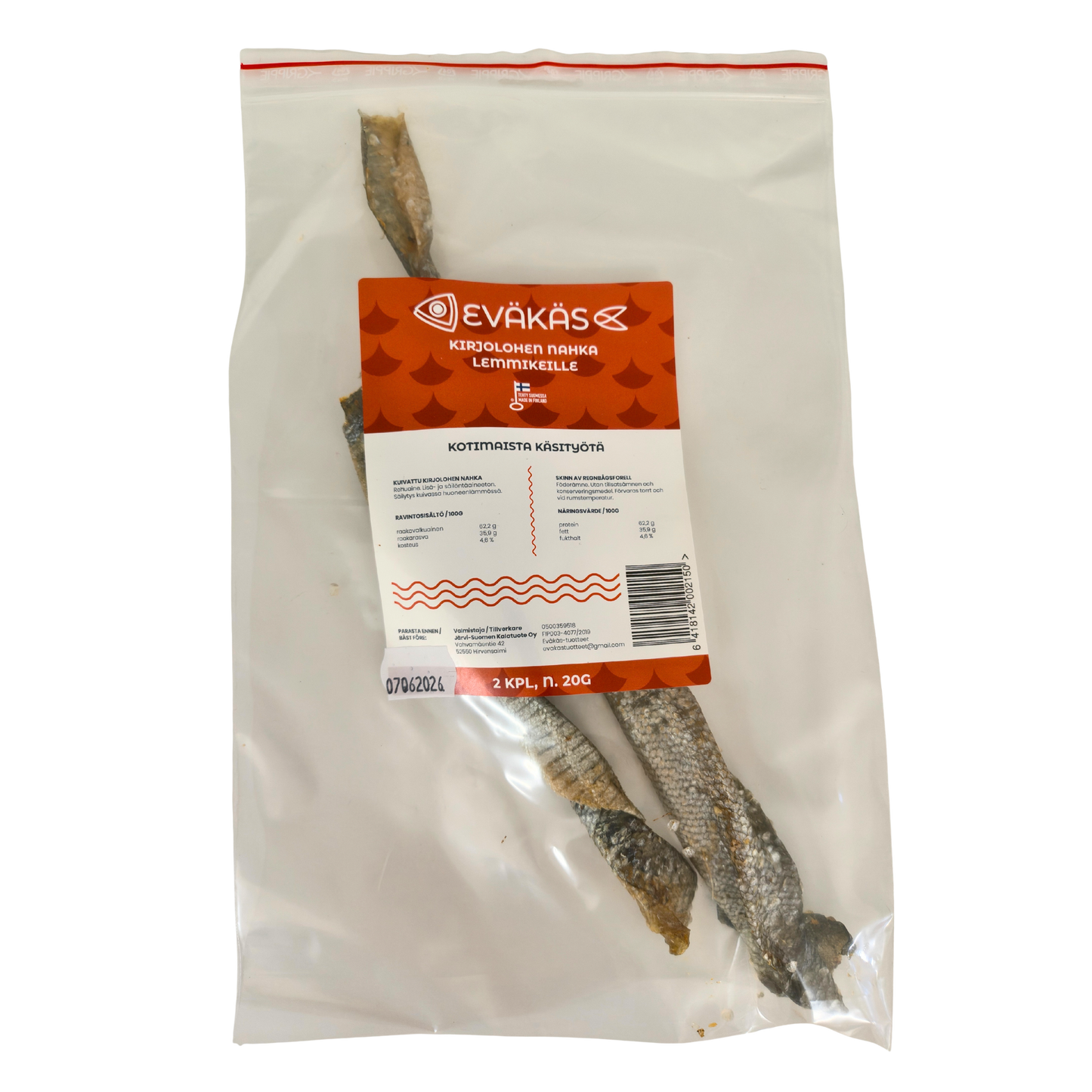 EVÄKÄS Kuivattu lohennahka 2 kpl Nordic Pet Shop