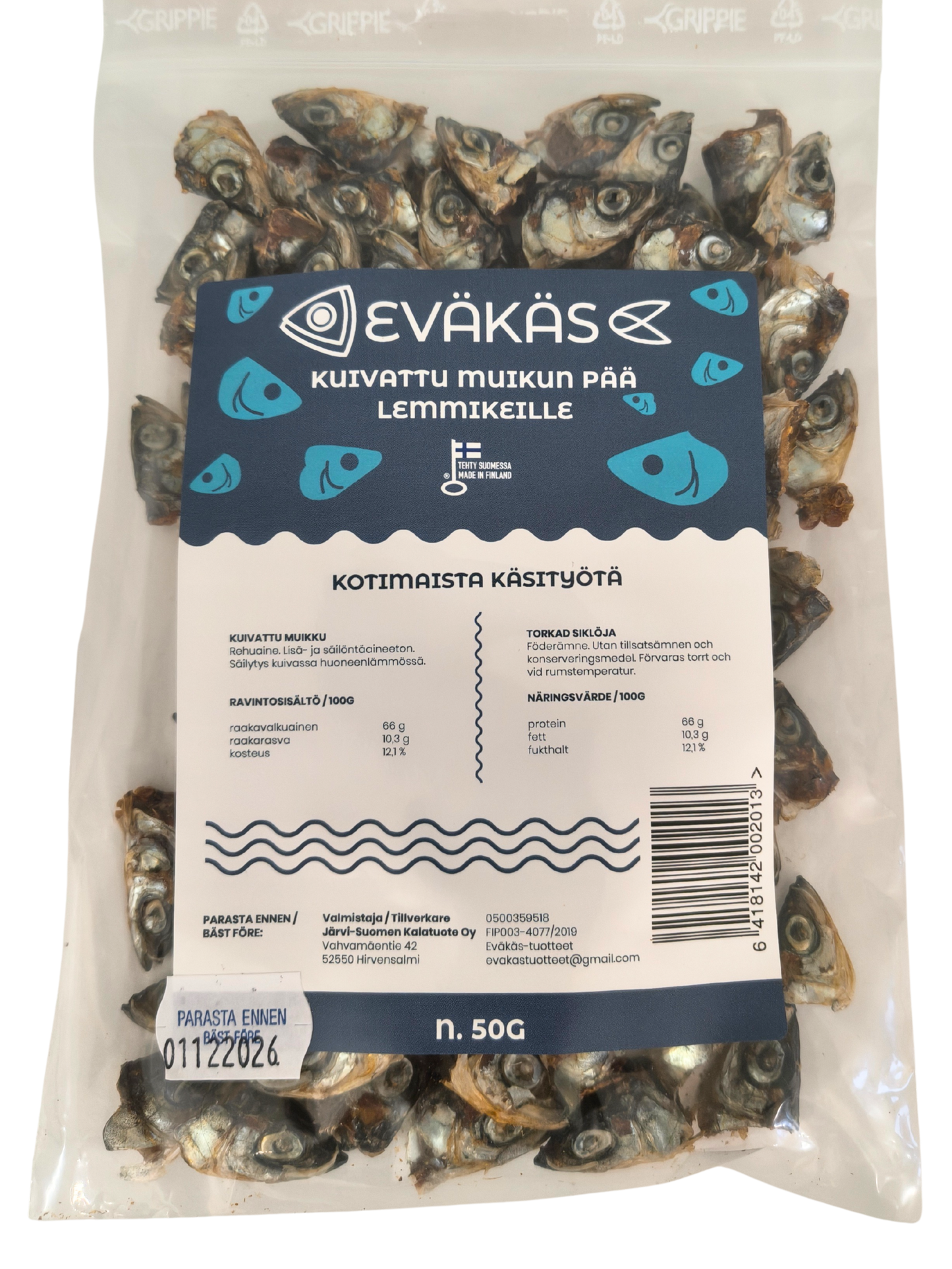 EVÄKÄS Kuivattu muikunpää 50 g Nordic Pet Shop