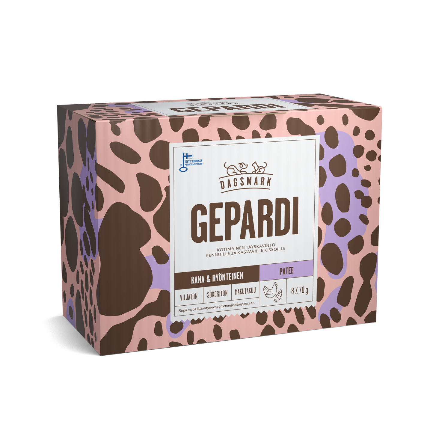 Dagsmark GEPARDI kana-hyönteinen patee -märkäruoka kissanpennulle 8 X 70 g multipack