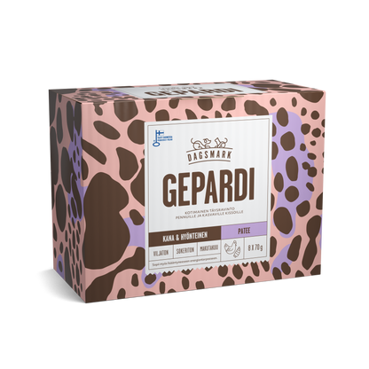 Dagsmark GEPARDI kana-hyönteinen patee -märkäruoka kissanpennulle 8 X 70 g multipack