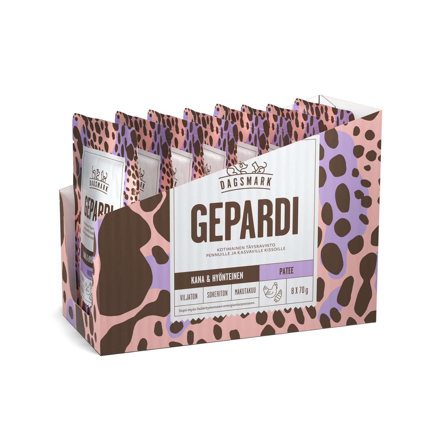 Dagsmark GEPARDI kana-hyönteinen patee -märkäruoka kissanpennulle 8 X 70 g multipack