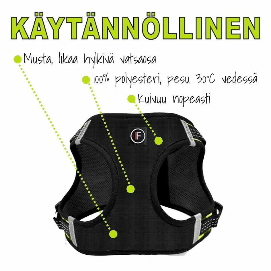 FINNERO HALI -liivivaljas pienille lemmikeille, musta/keltainen