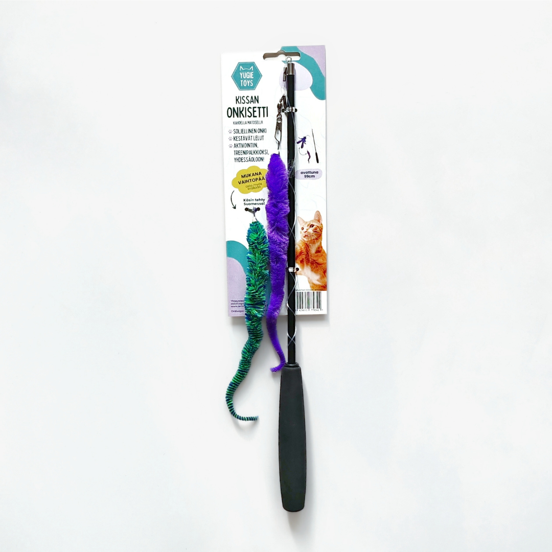 Yugie Toys Onkilelu + 2 kpl Matonen -Kissasyöttiä, violetti & vihreä