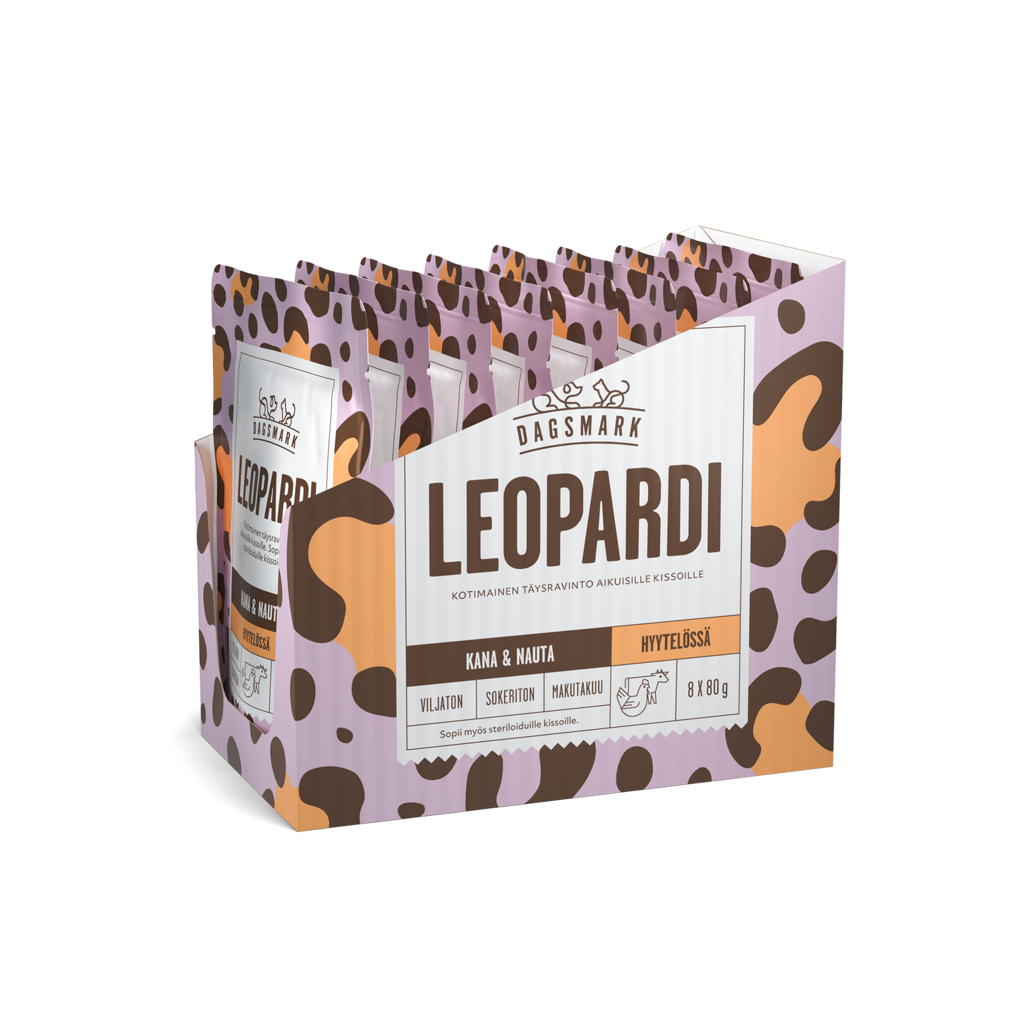 Dagsmark LEOPARDI kana-nauta hyytelössä -märkäruoka kissalle 8 X 80 g multipack