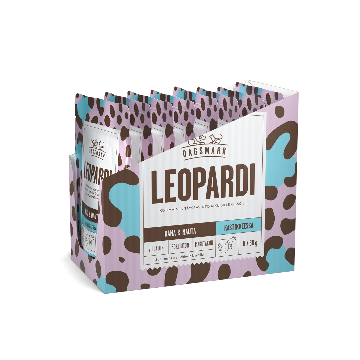 Dagsmark LEOPARDI kana-nauta kastikkeessa -märkäruoka kissalle 8 X 80 g multipack