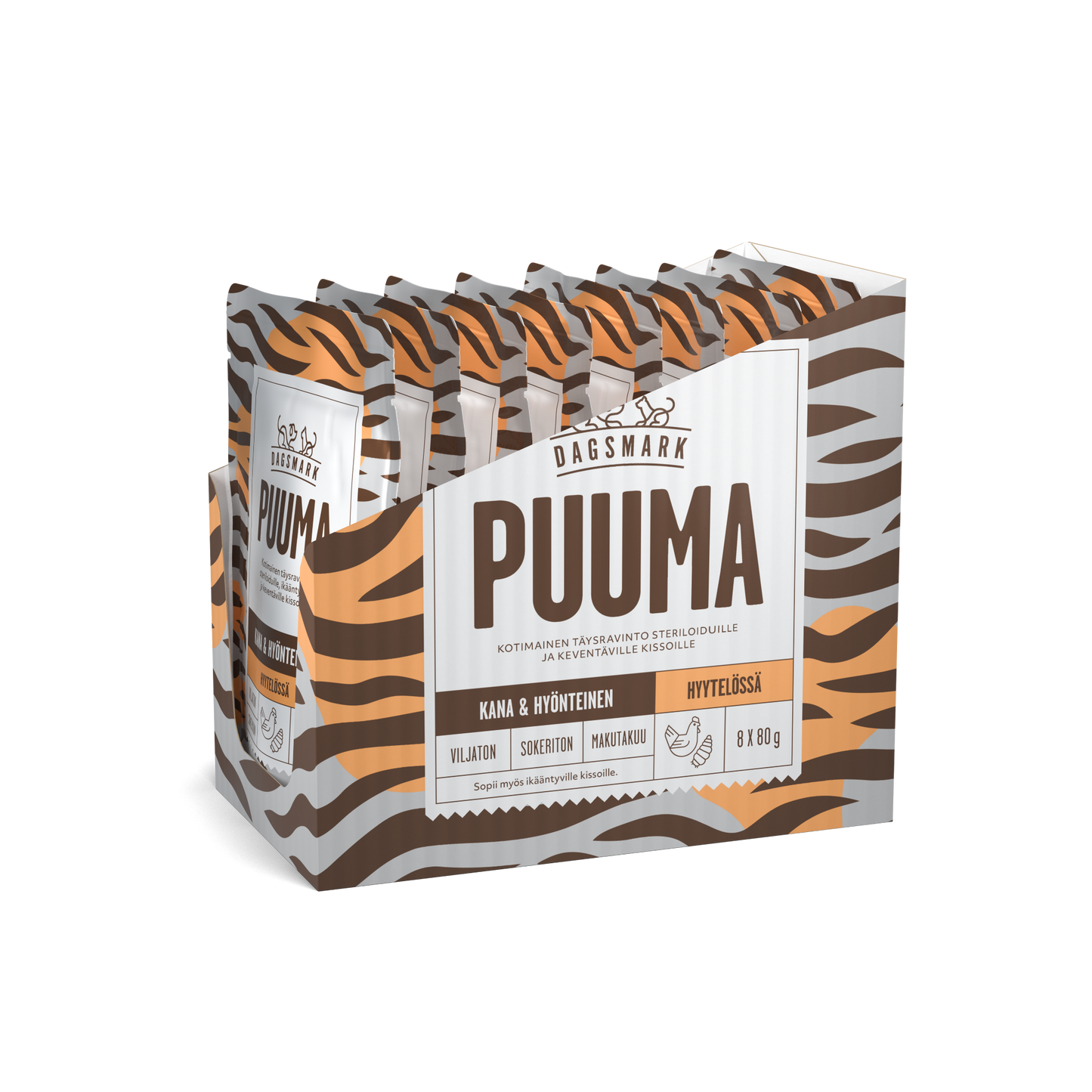 Dagsmark PUUMA kanaa ja hyönteisiä hyytelössä 8 x 80 g multipack