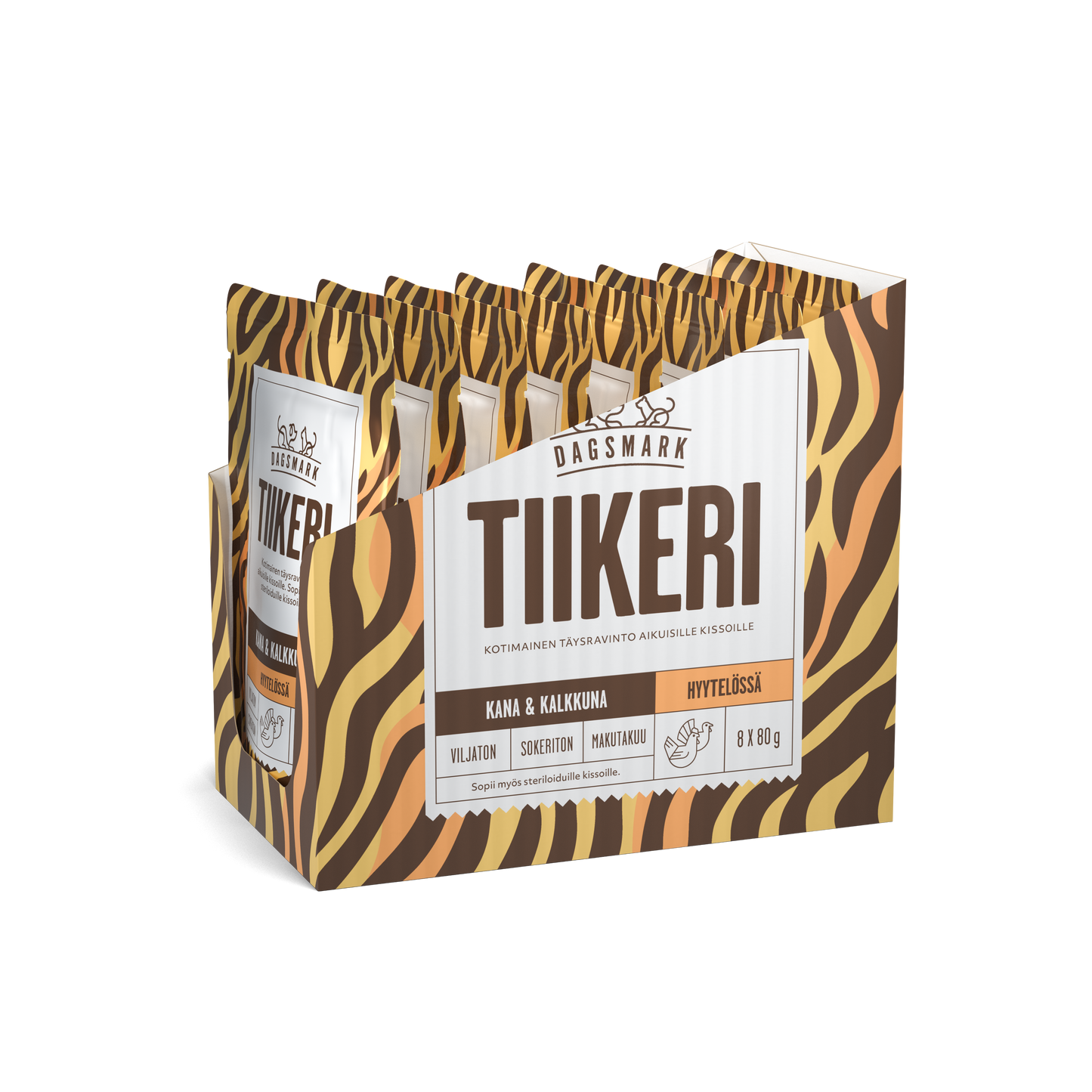 Dagsmark TIIKERI kana-kalkkuna hyytelössä -märkäruoka kissalle 8 X 80 g multipack