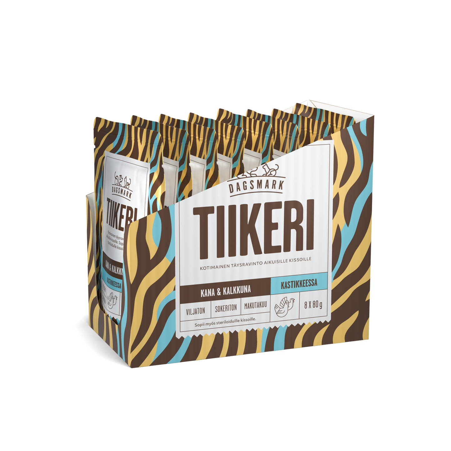 Dagsmark TIIKERI kana-kalkkuna kastikkeessa -märkäruoka kissalle 8 X 80 g multipack