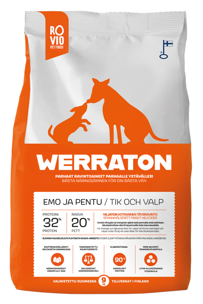 Werraton Emo ja Pentu koiran kuivaruoka 9 kg Nordic Pet Shop