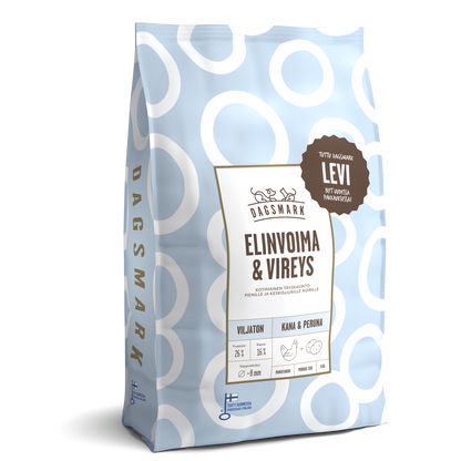 Dagsmark ELINVOIMA & VIREYS viljaton kana-peruna koiran kuivaruoka 5 kg Nordic Pet Shop
