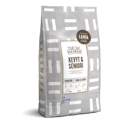 Dagsmark KEVYT & SENIORI vehnätön kana-kaura koiran kuivaruoka 10 kg Nordic Pet Shop