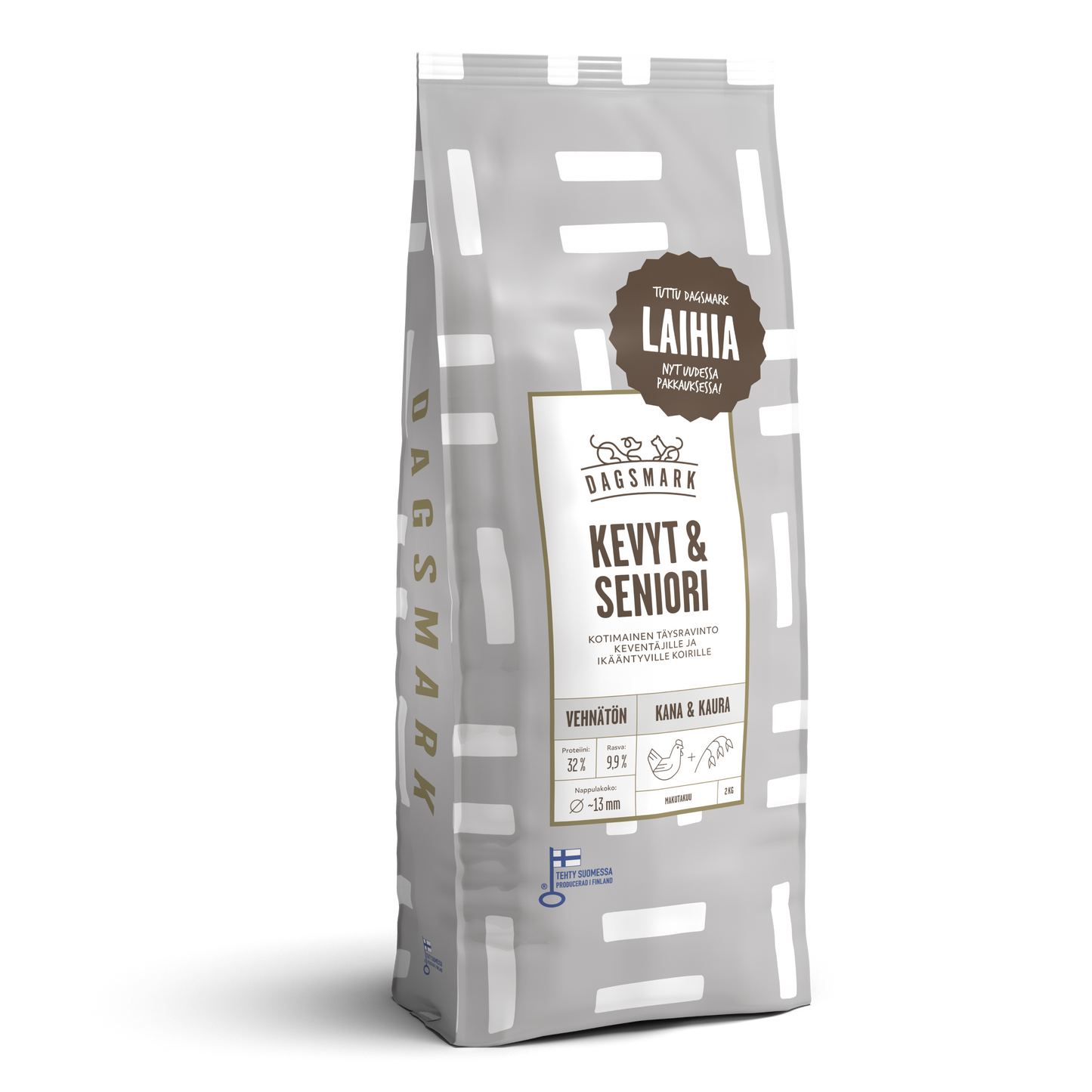 Dagsmark KEVYT & SENIORI vehnätön kana-kaura koiran kuivaruoka 2 kg Nordic Pet Shop