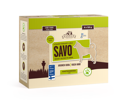Dagsmark SAVO kana-kaura kastikkeessa koiran märkäruoka 8 X 120 g multipack Nordic Pet Shop