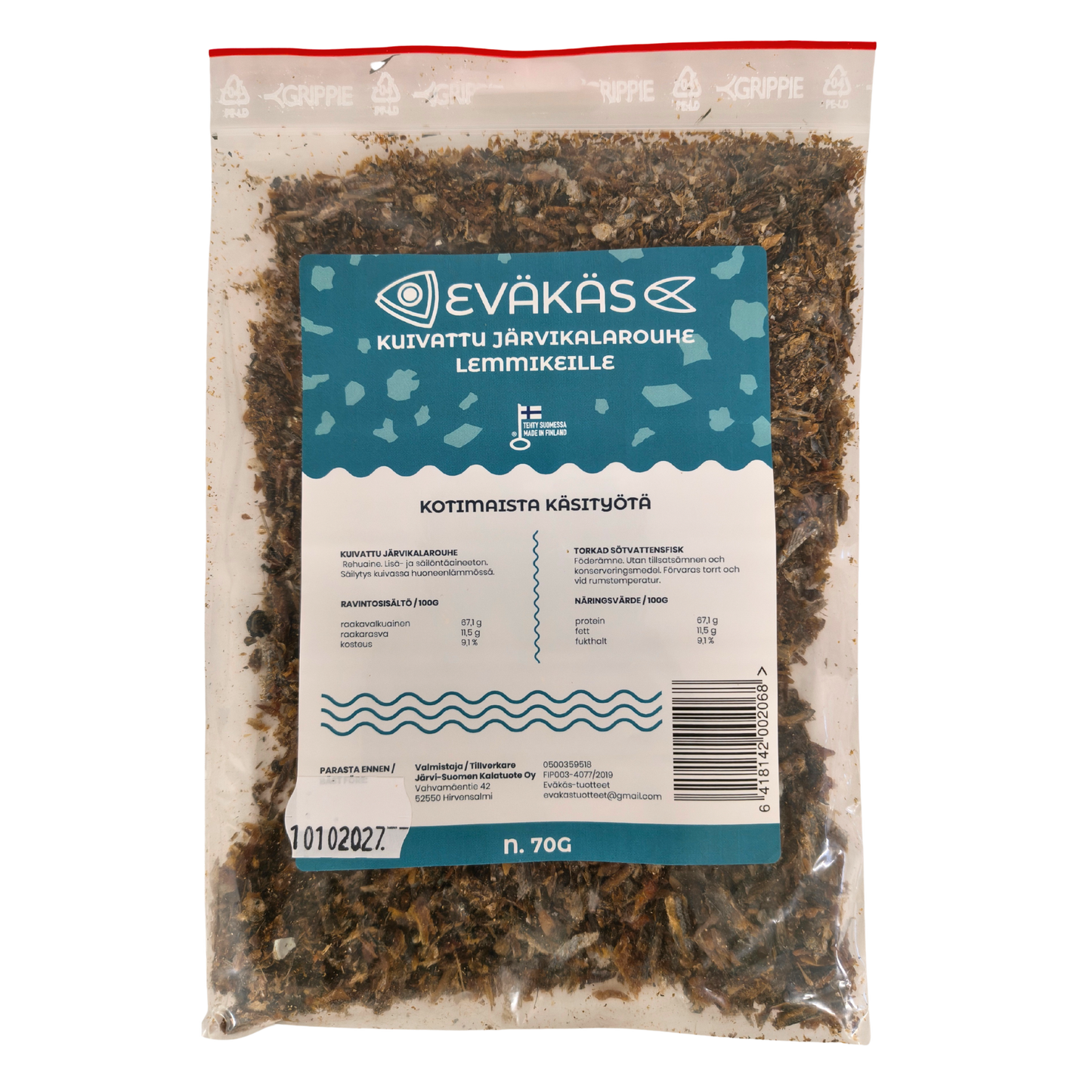 EVÄKÄS Kuivattu järvikalarouhe 70 g Nordic Pet Shop