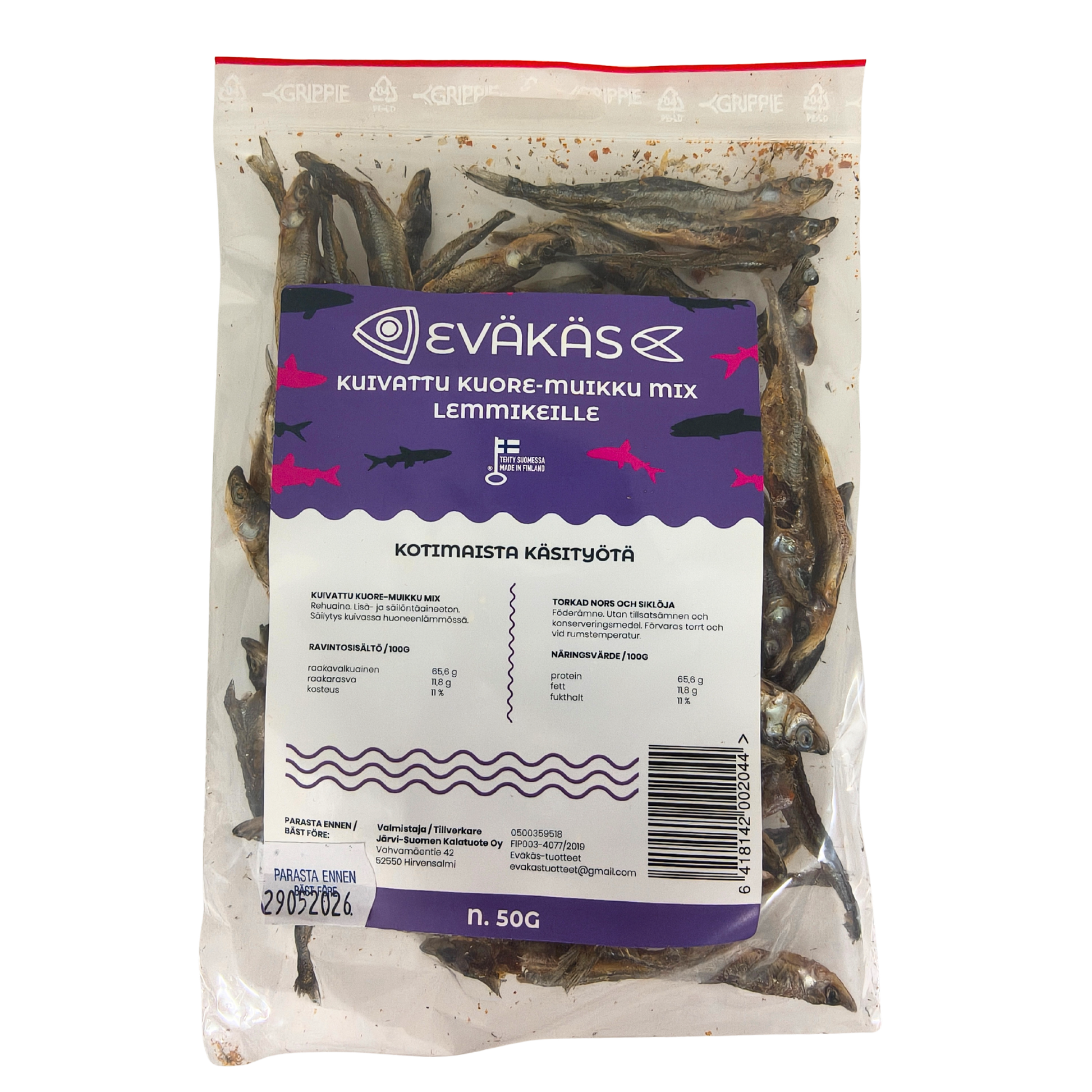 EVÄKÄS Kuivattu kuore-muikkumix 50 g Nordic Pet Shop