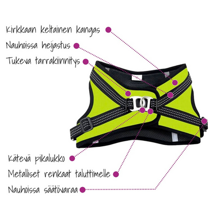 FINNERO HALI -liivivaljas pienille lemmikeille, musta/keltainen Nordic Pet Shop