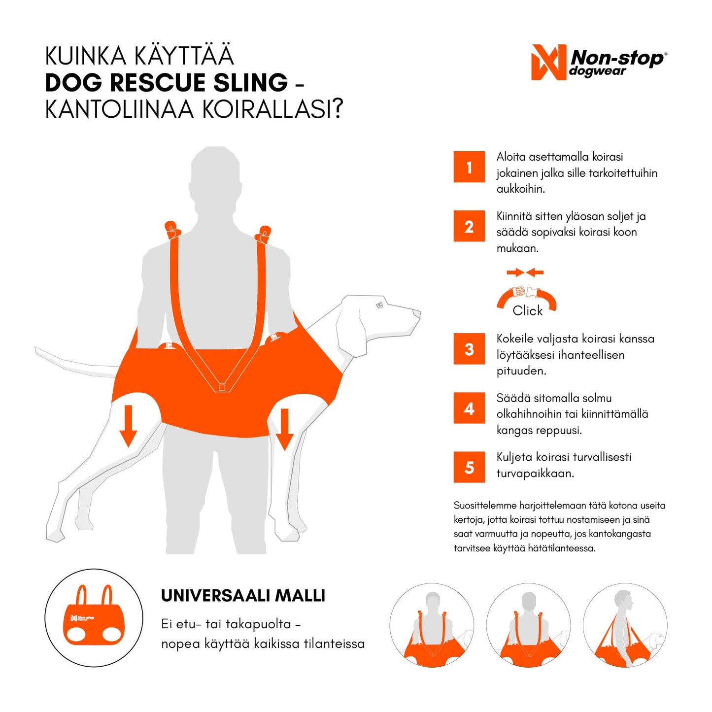 Non-stop Dog rescue sling koirankantoliina Nordic Pet Shop