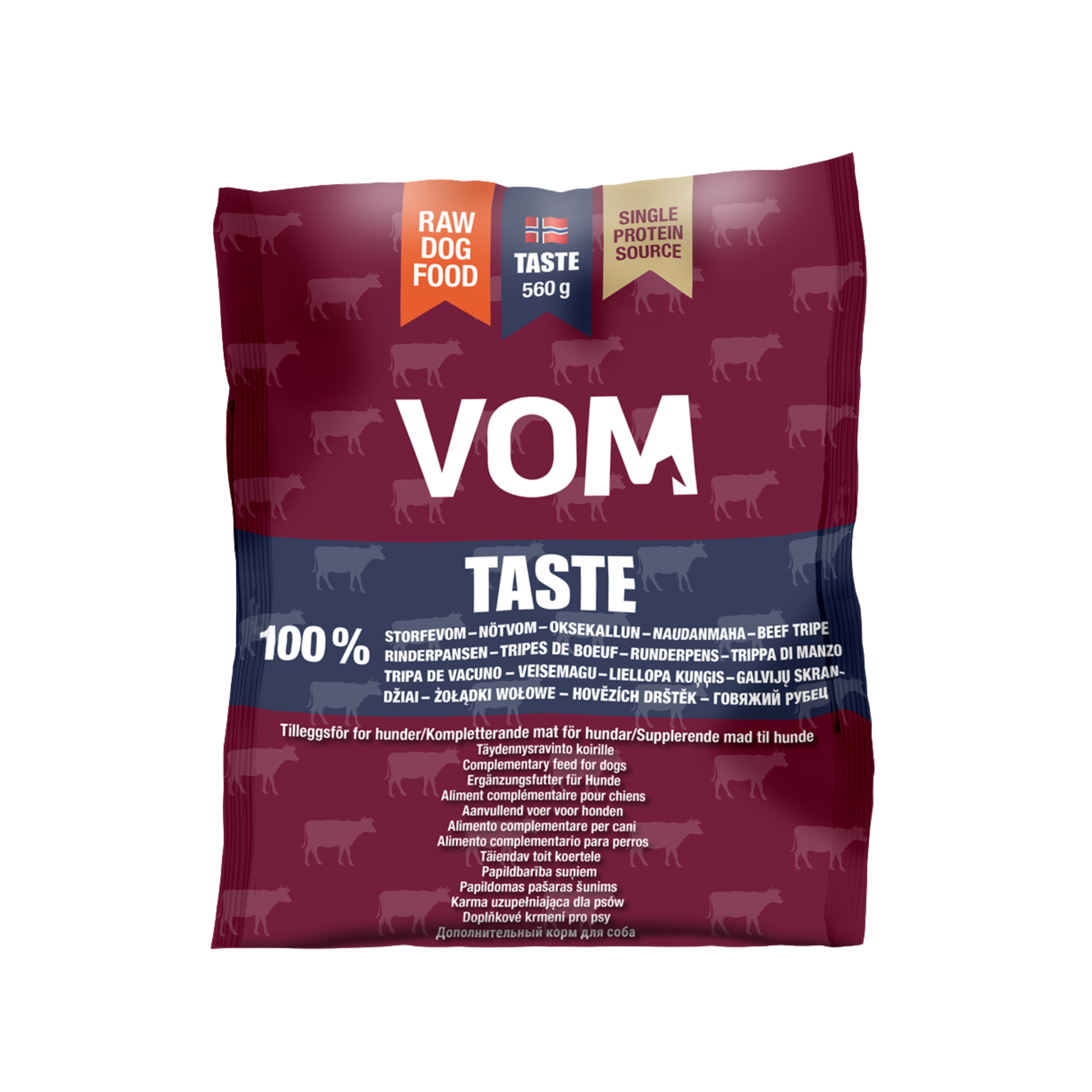 VOM Taste Naudanmaha 560 g, raakaruokapullat Nordic Pet Shop